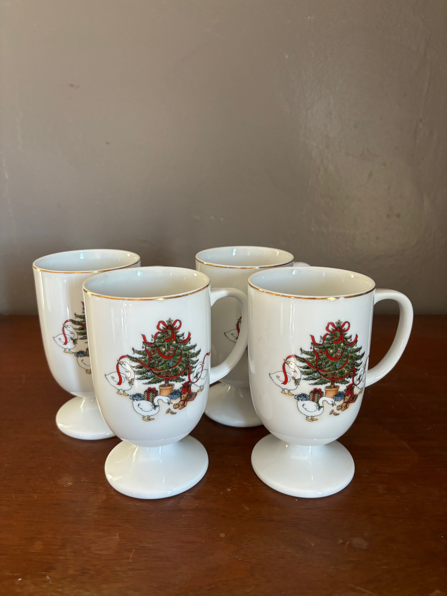 Vintage Footed Christmas Mugs