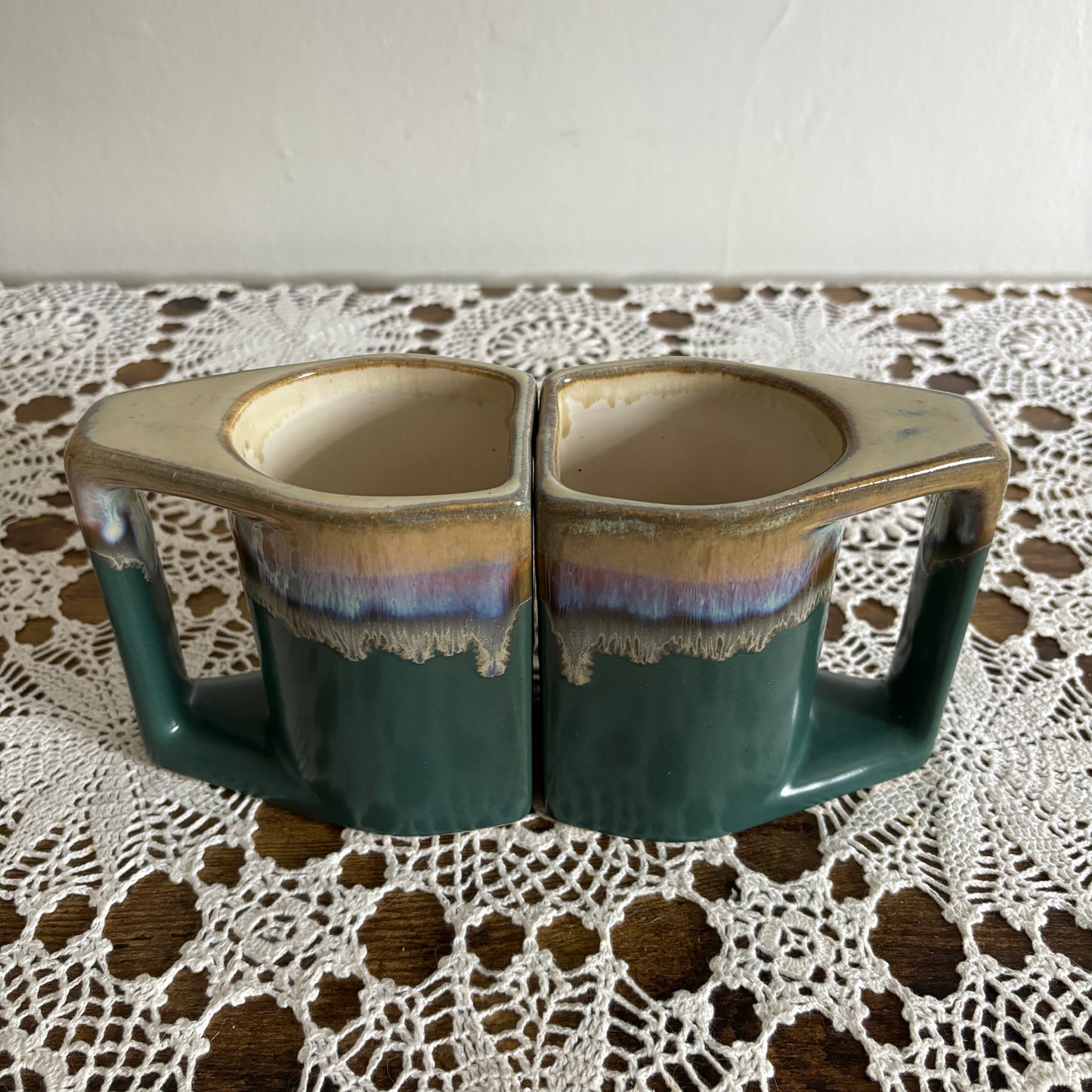 Vintage Drip Glazed Twin Mugs