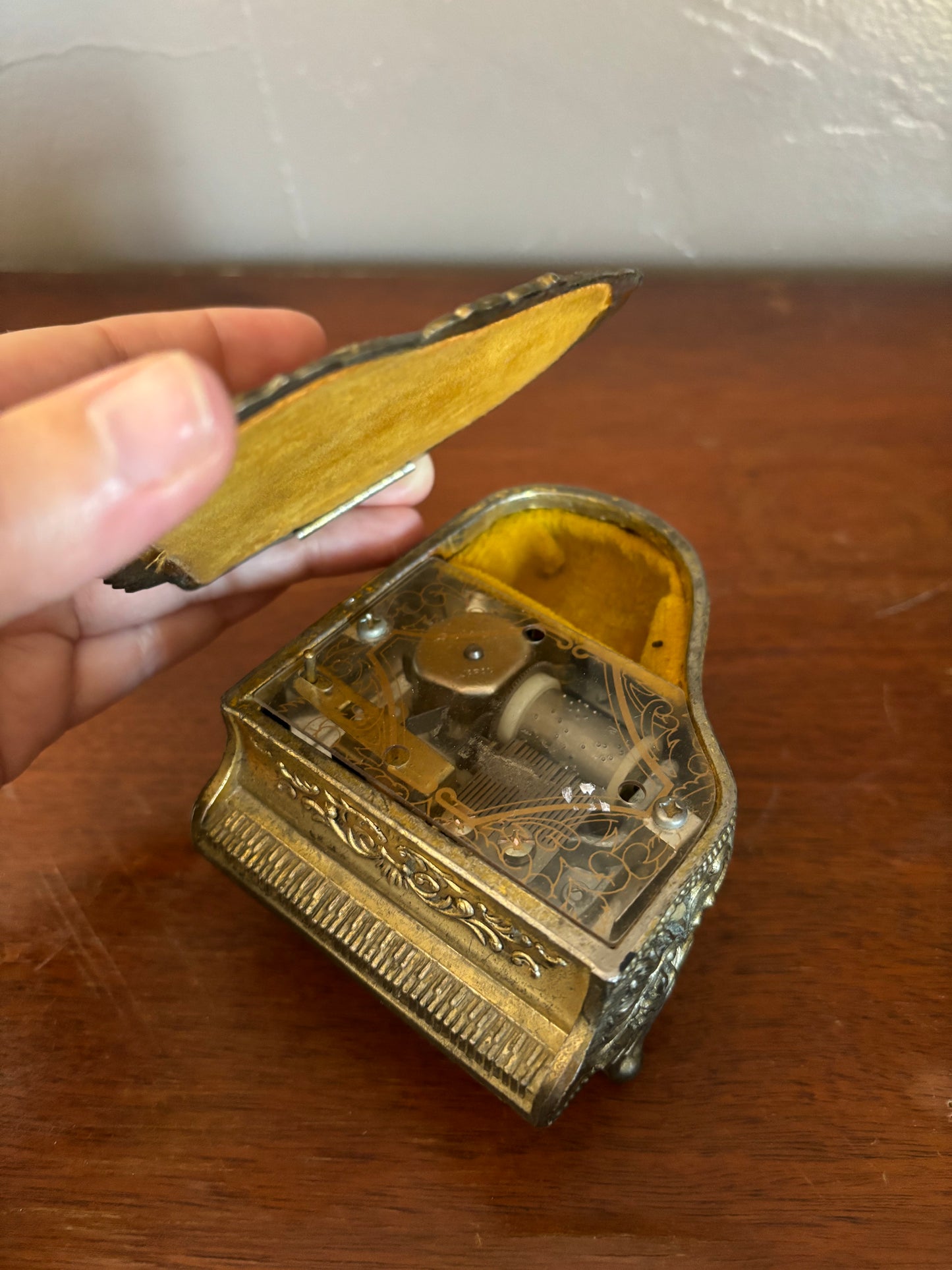 Vintage Brass Grand Piano Music Box