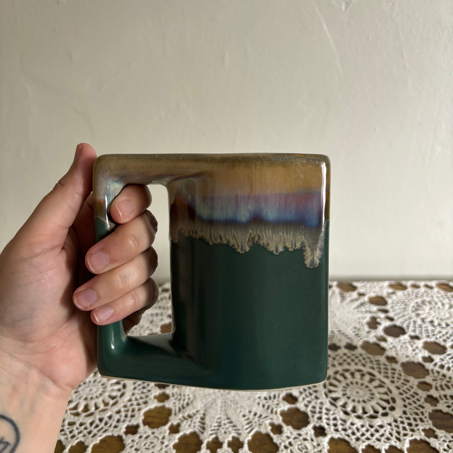 Vintage Drip Glazed Twin Mugs