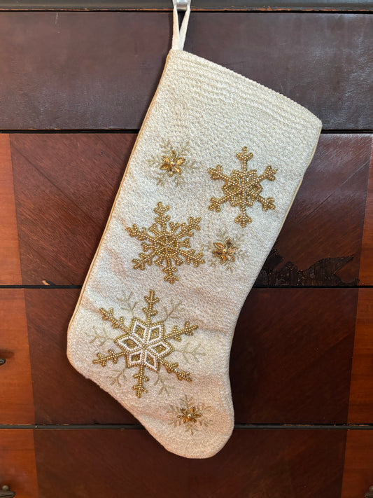 White & Gold Beaded Christmas Stocking