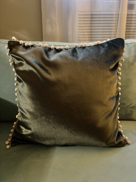 Olive Green Velvet Tassled Pillows