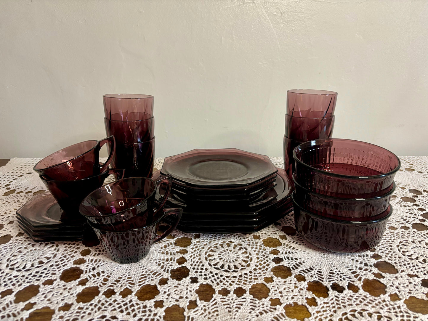 Vintage Moroccan Amethyst Glass Dining Set