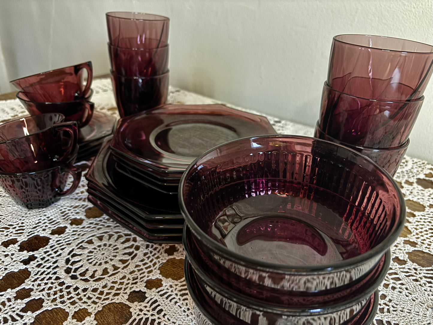 Vintage Moroccan Amethyst Glass Dining Set