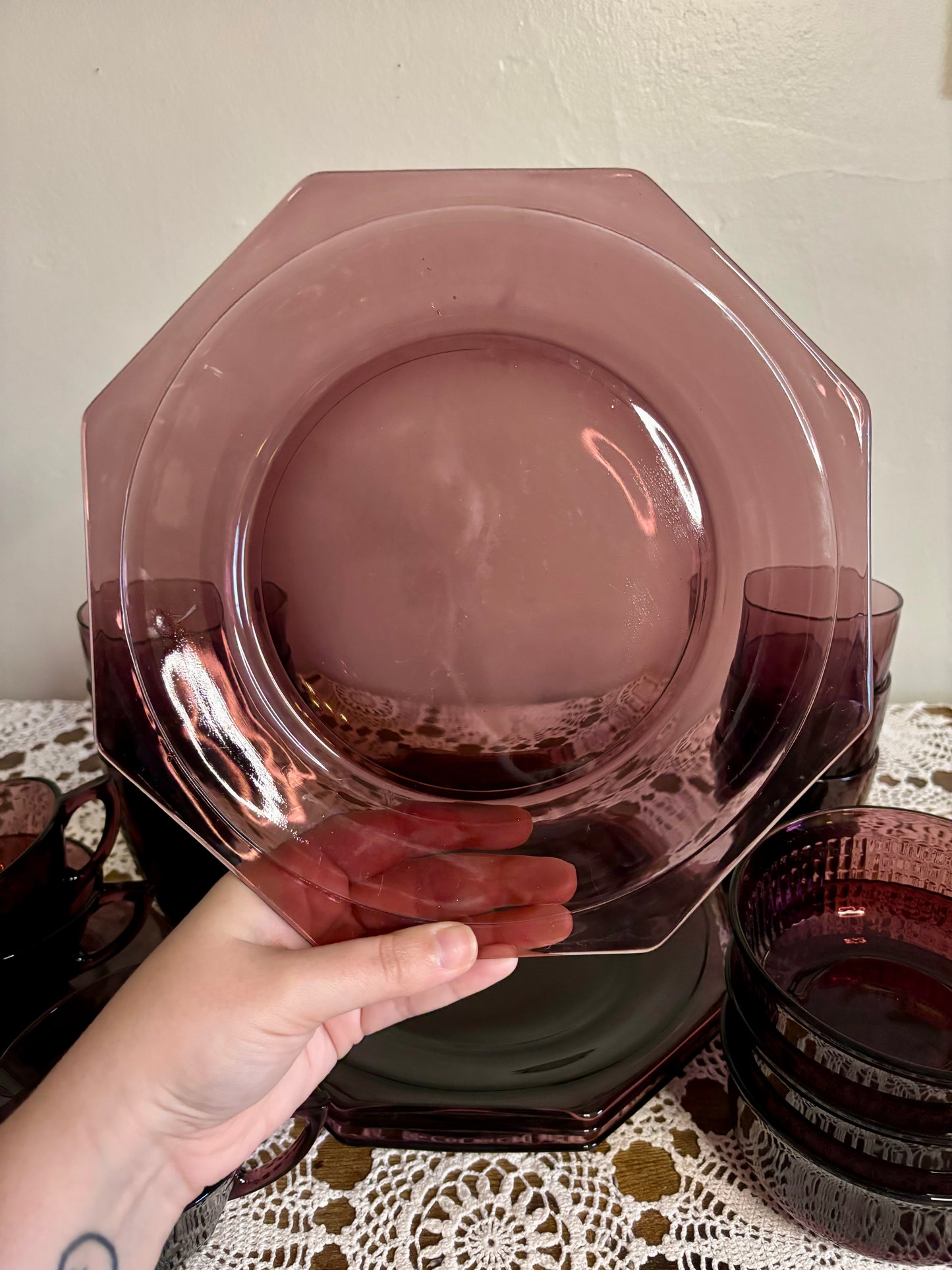 Vintage Moroccan Amethyst Glass Dining Set