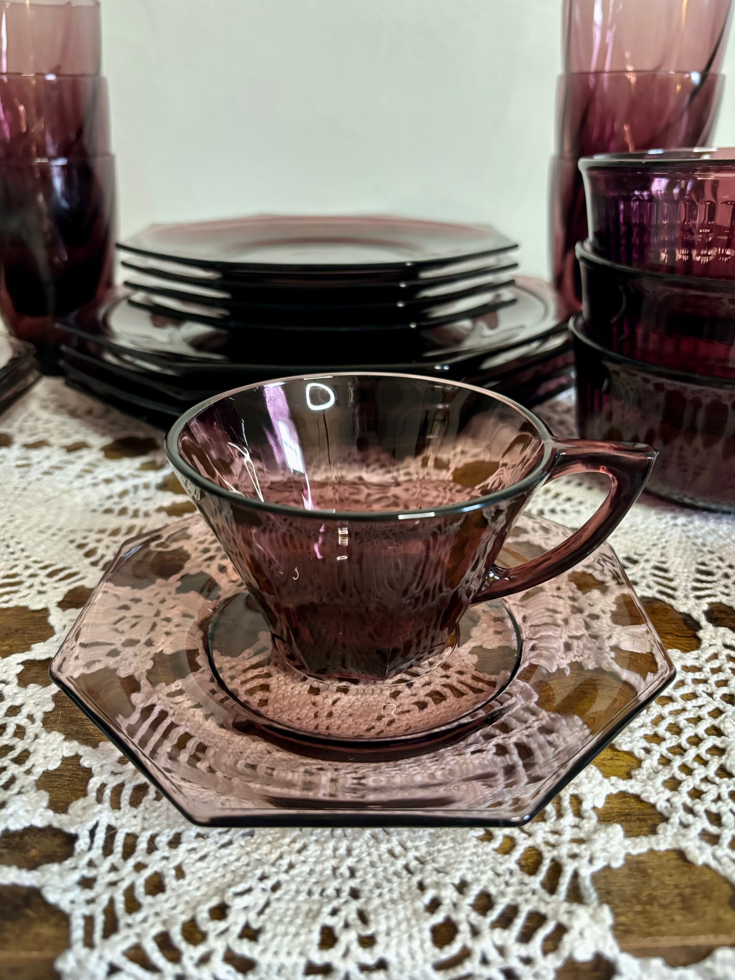 Vintage Moroccan Amethyst Glass Dining Set