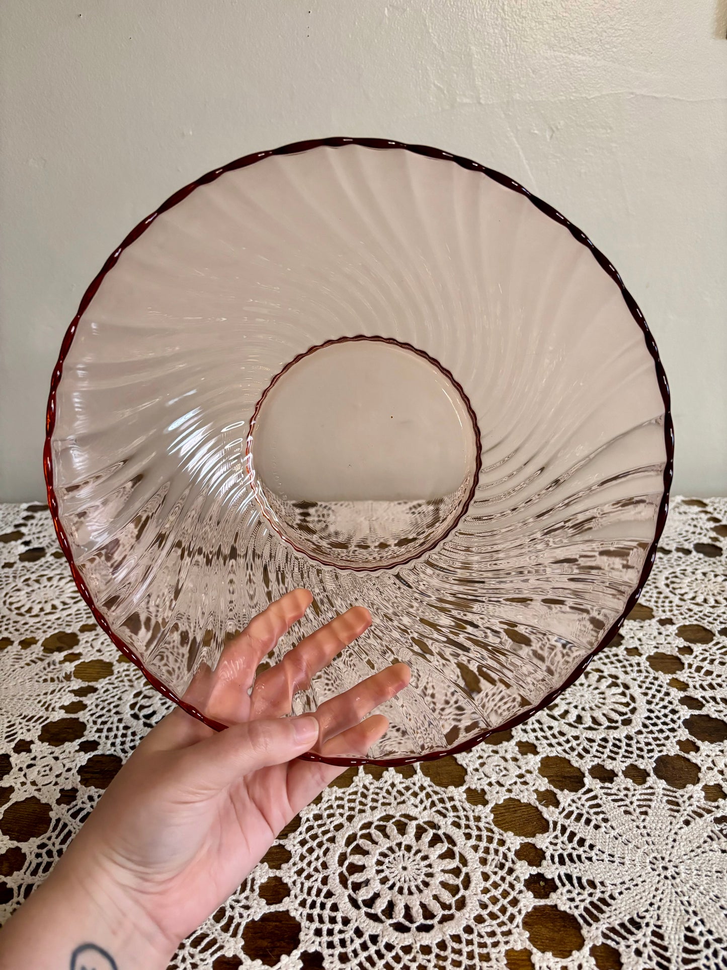 Vintage Pink Glass Serving Bowl