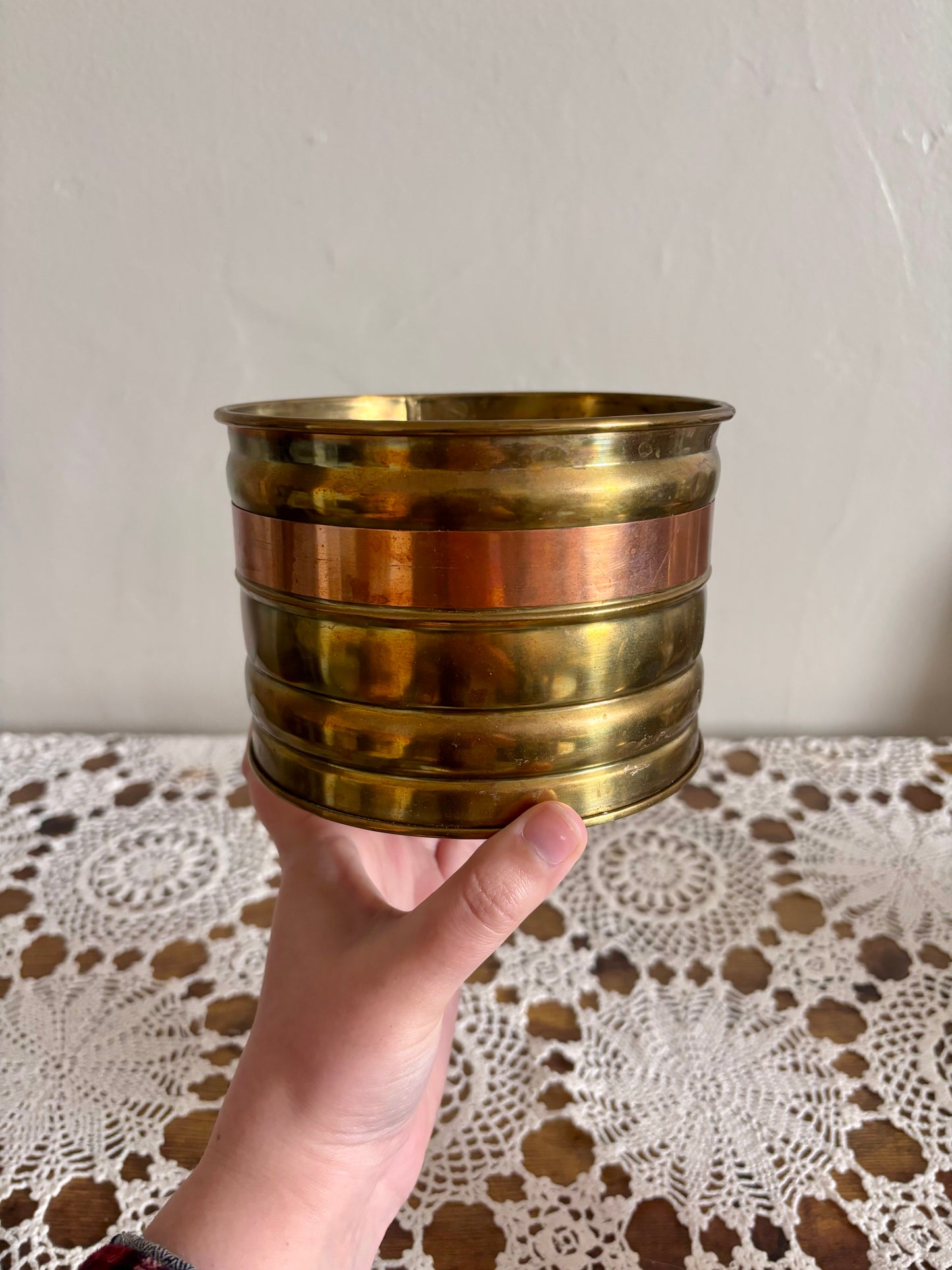 Small Vintage Brass & Copper Planter