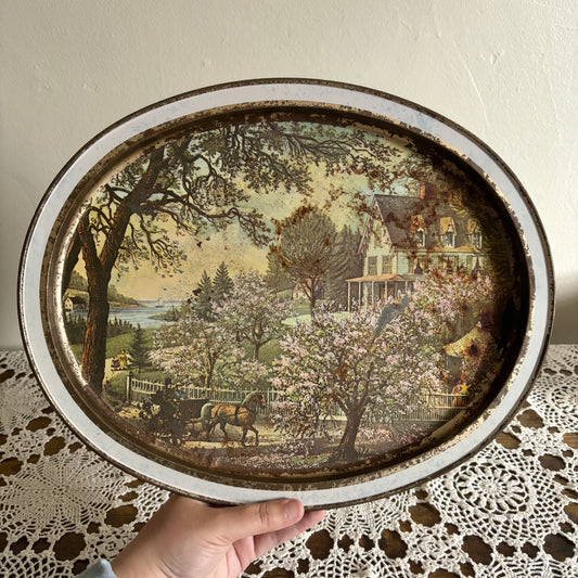 Vintage "Season of Blossoms" Metal Tray