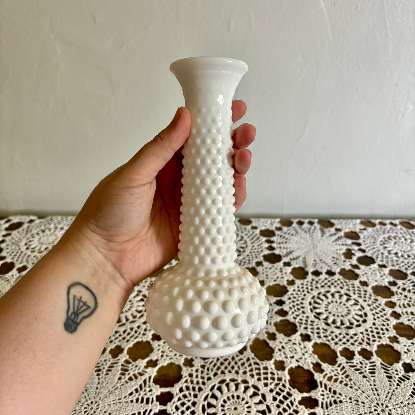 Vintage Milk Glass Hobnail Vase