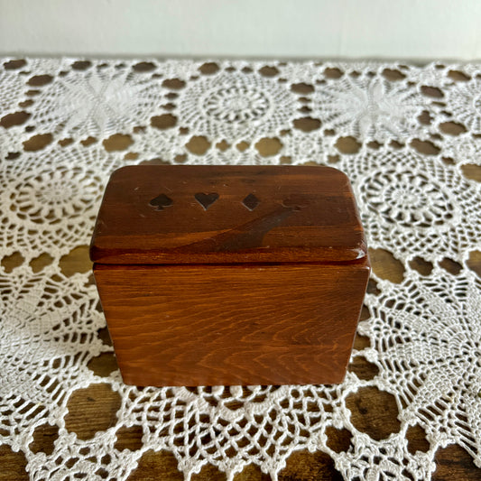 Vintage Wood Playing Card Box With Cards