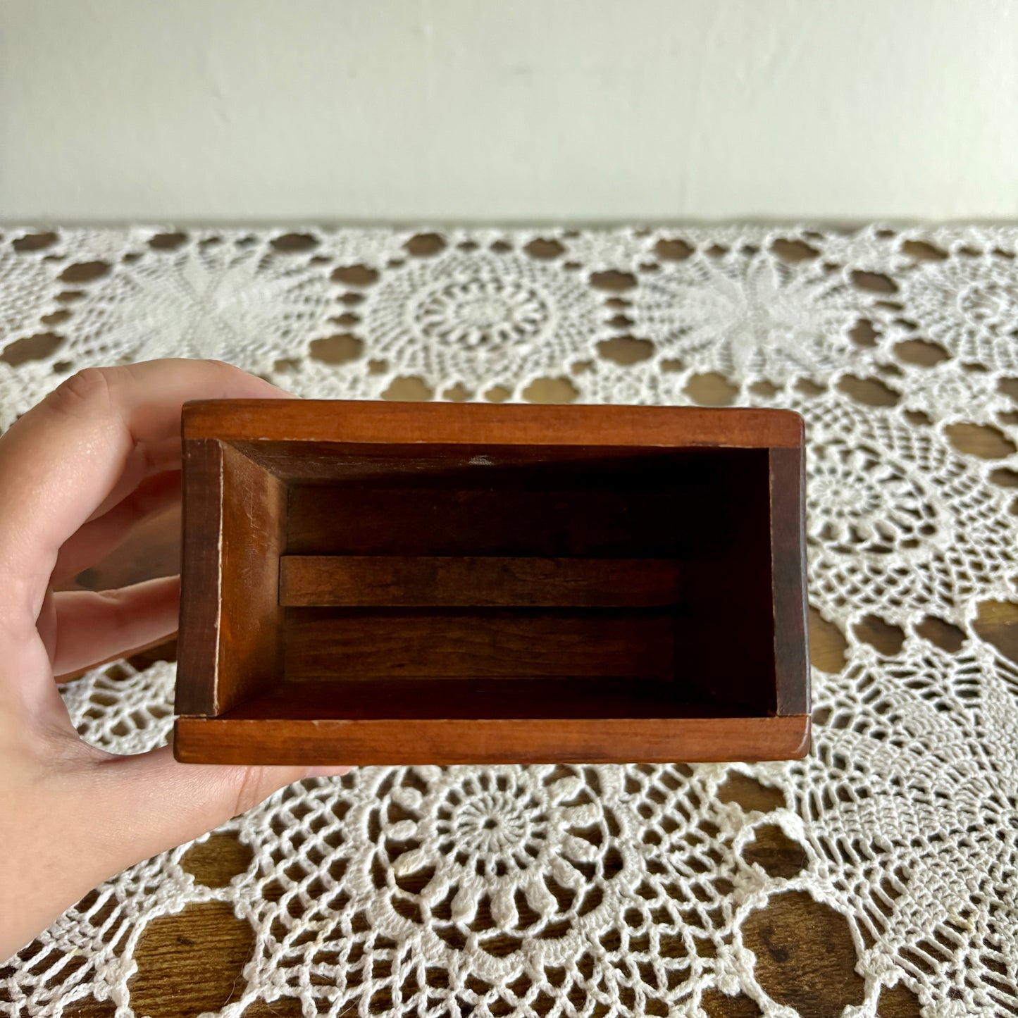 Vintage Wood Playing Card Box With Cards