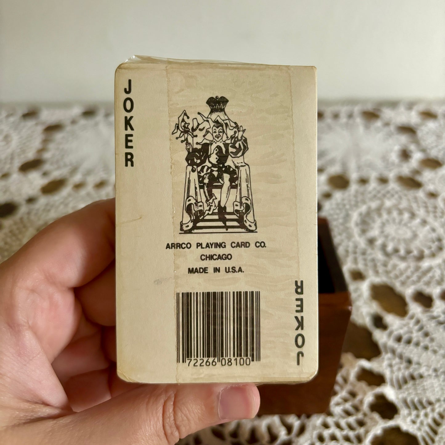 Vintage Wood Playing Card Box With Cards