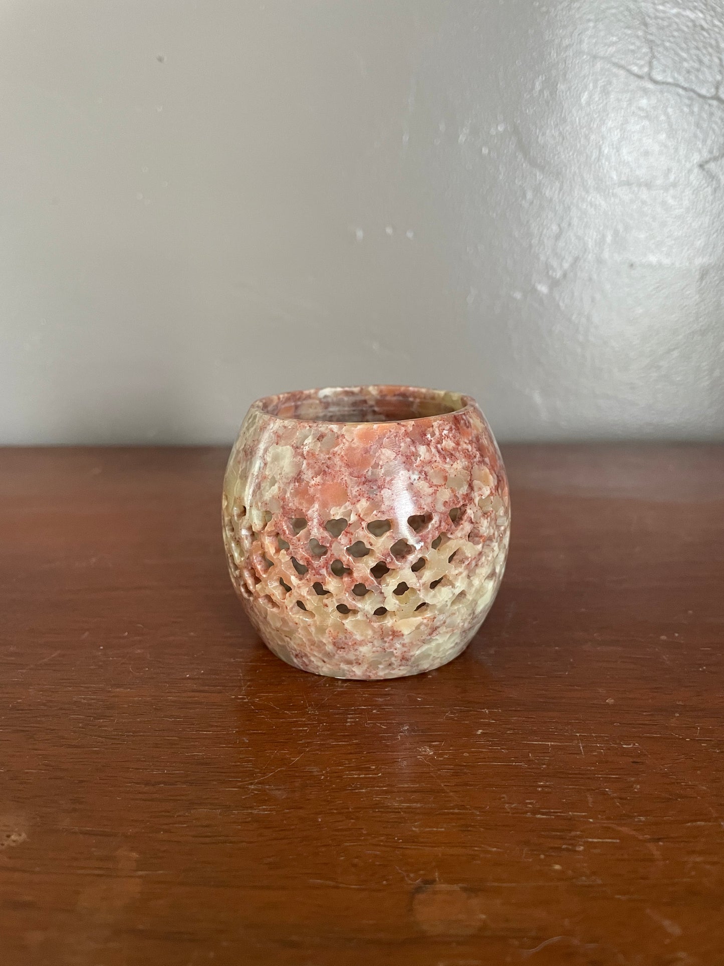 Etched Stone Tea Candle Holder