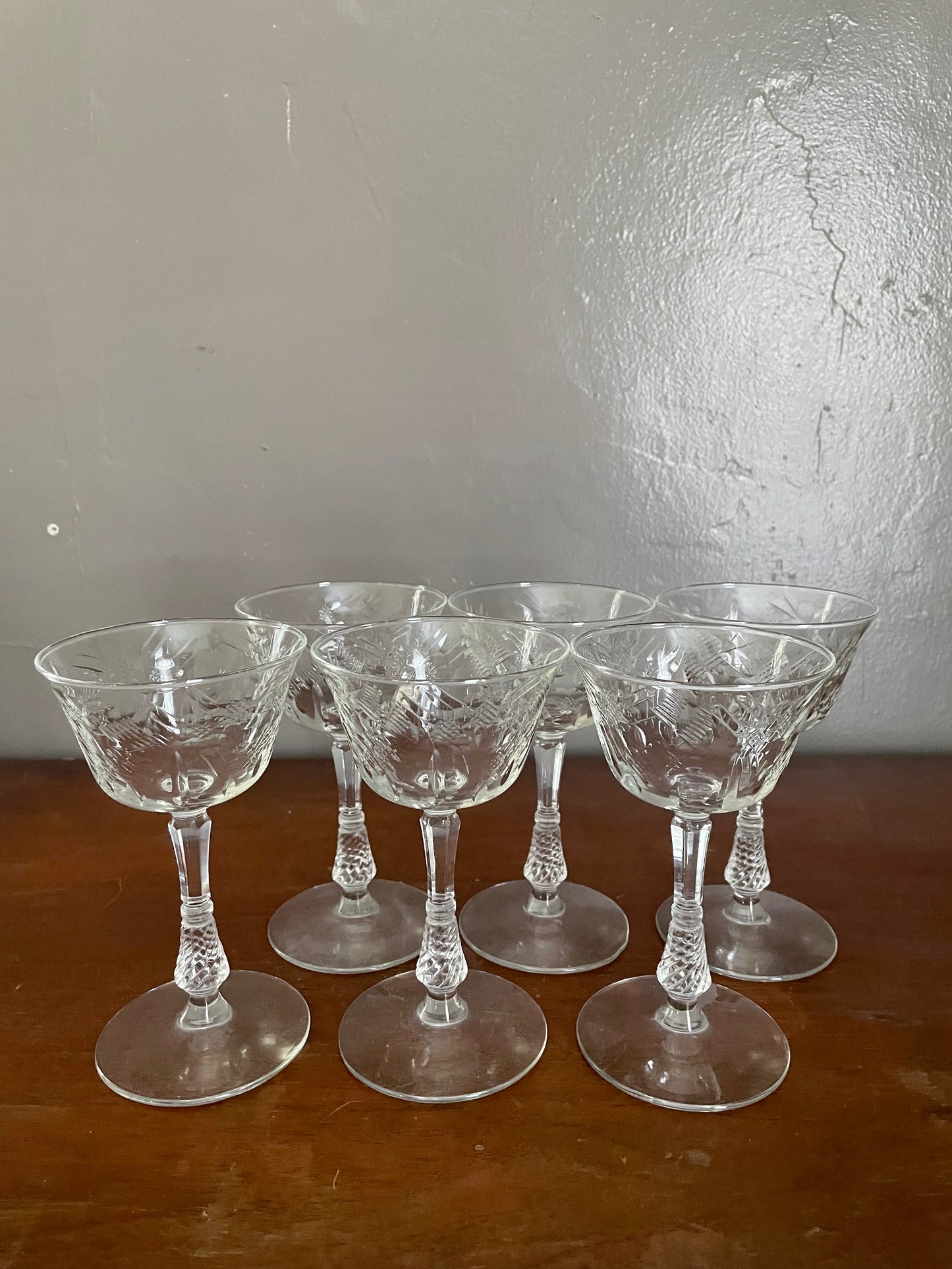 Vintage Rock Sharpe Etched Champagne Glasses