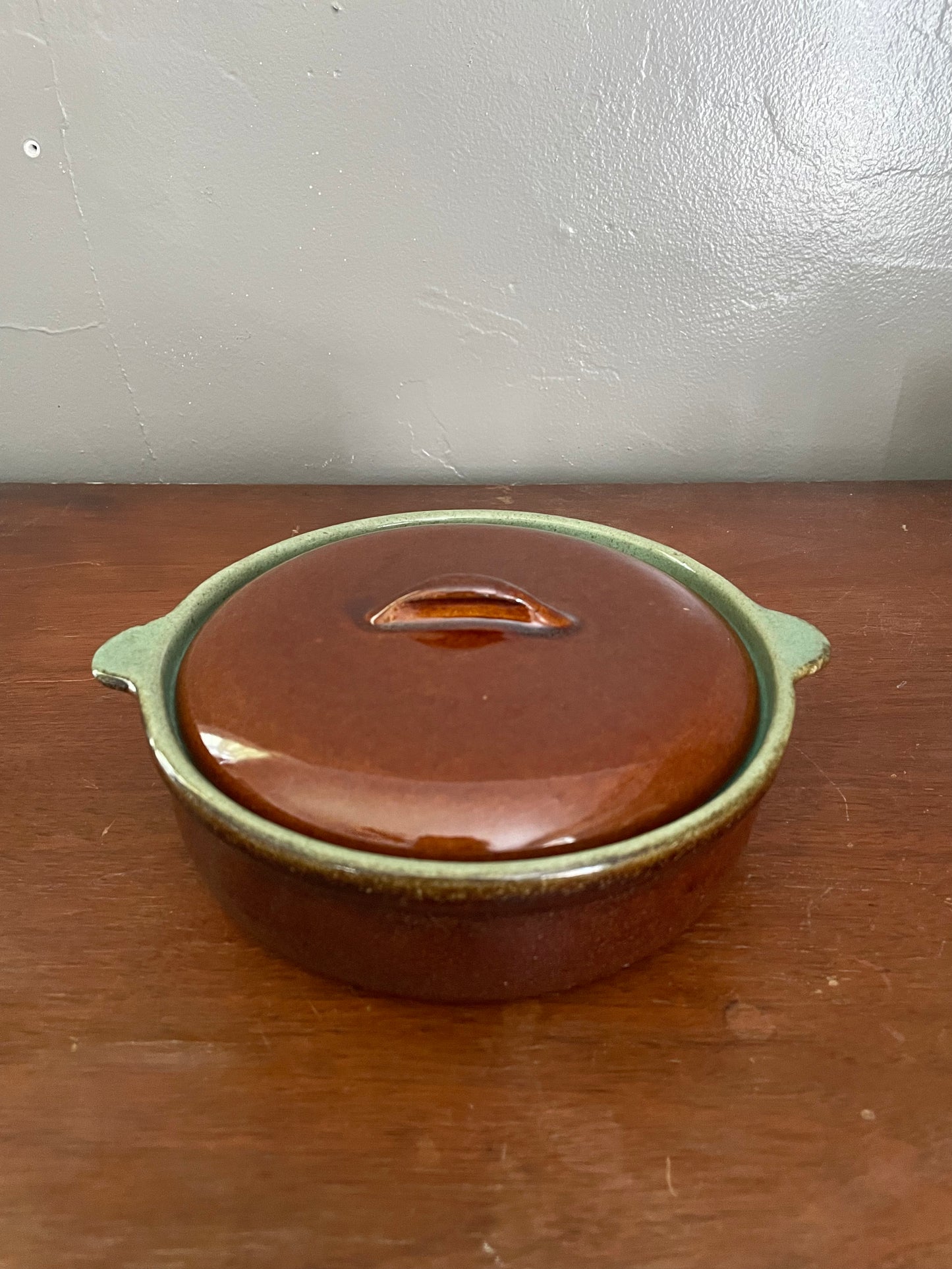 Vintage Brown & Mint Casserole Dish with Lid