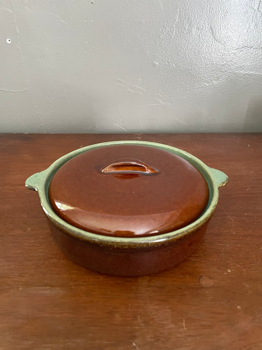 Vintage Brown & Mint Casserole Dish with Lid