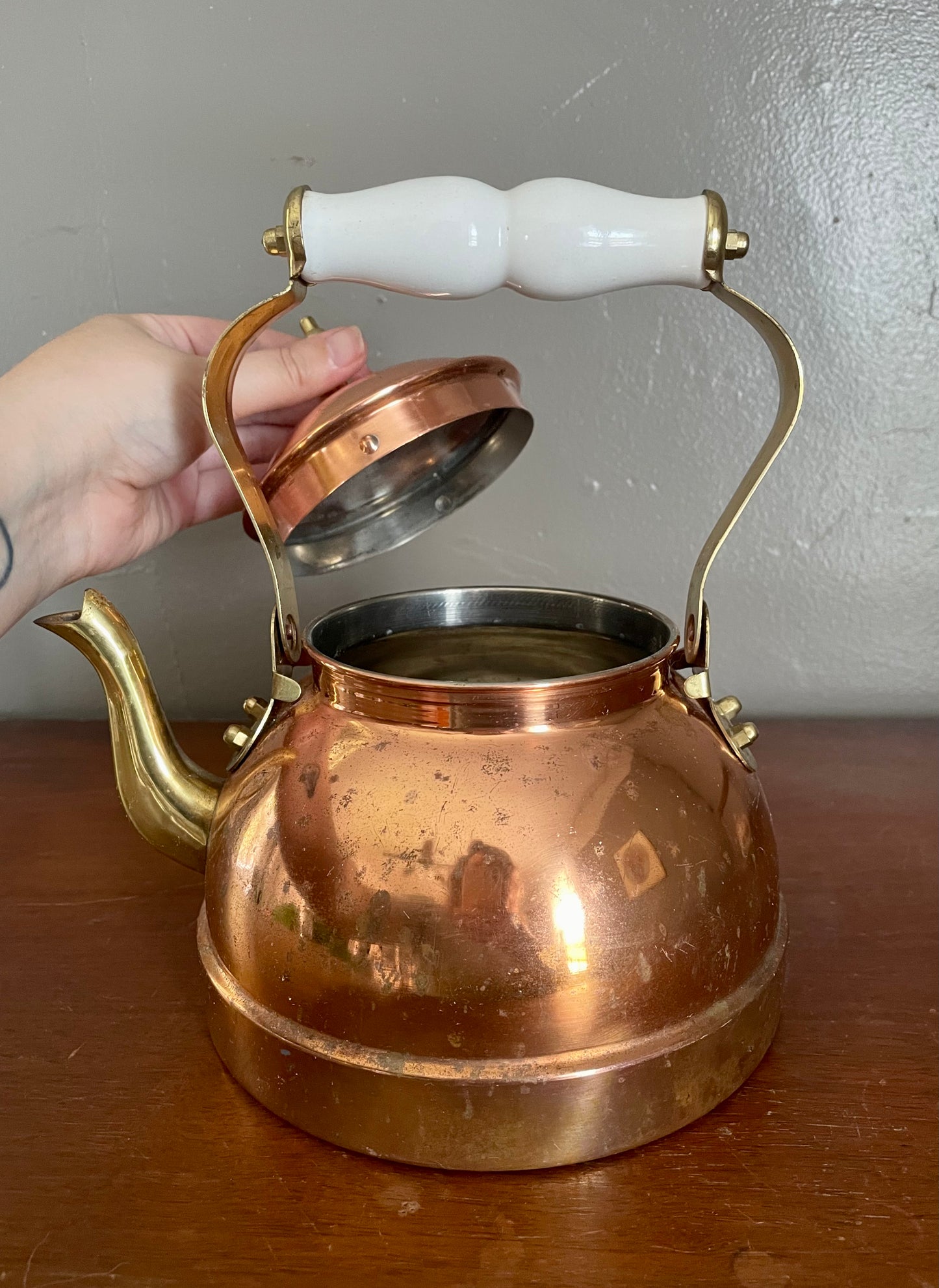 Vintage Copper & Brass Tea Kettle