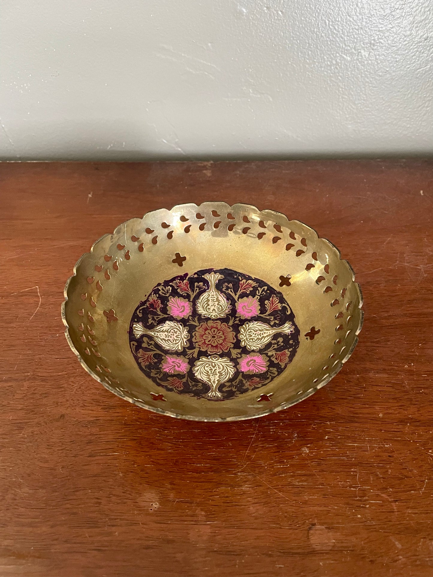 Vintage Hand Painted Brass Bowl