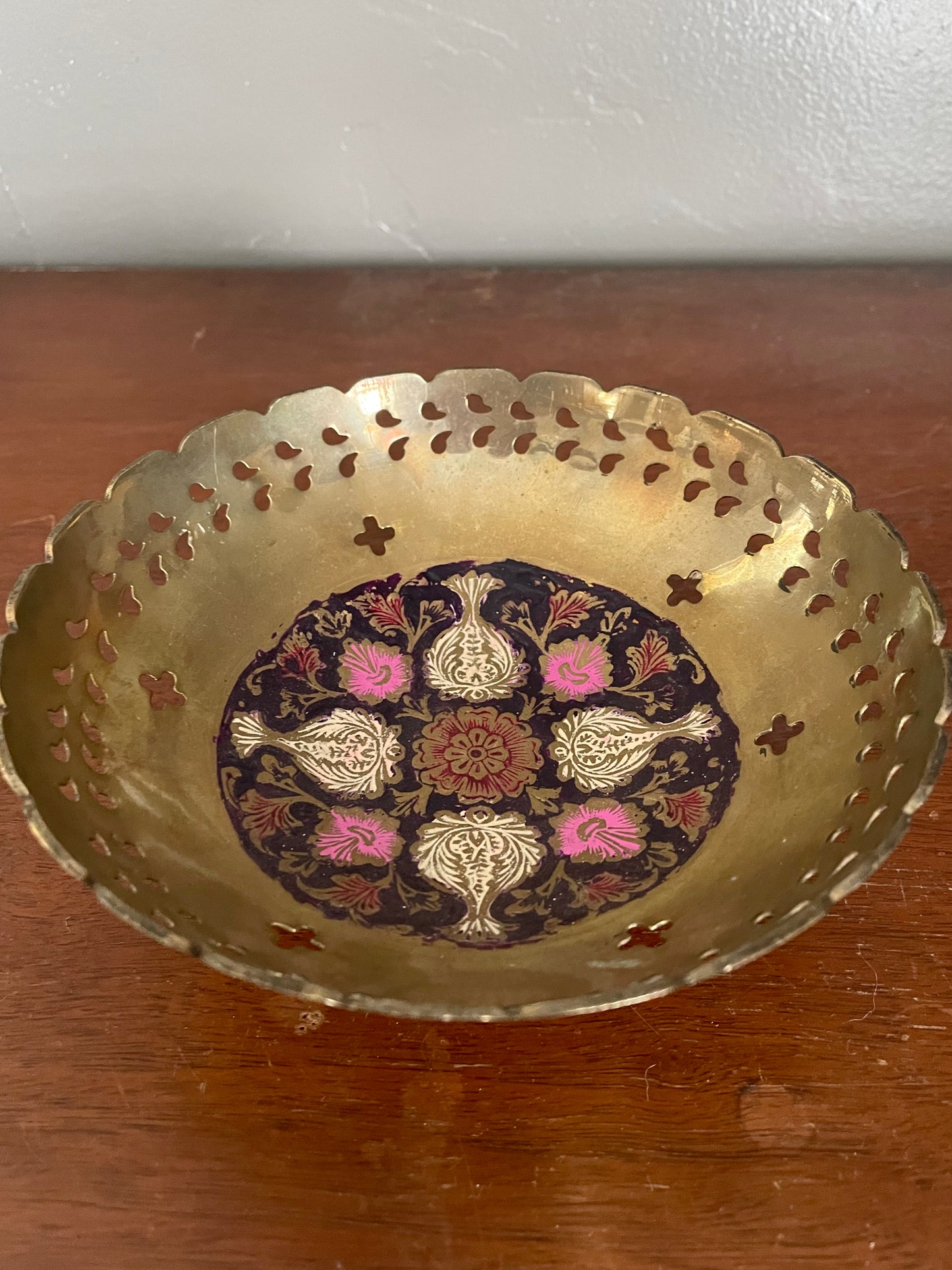 Vintage Hand Painted Brass Bowl