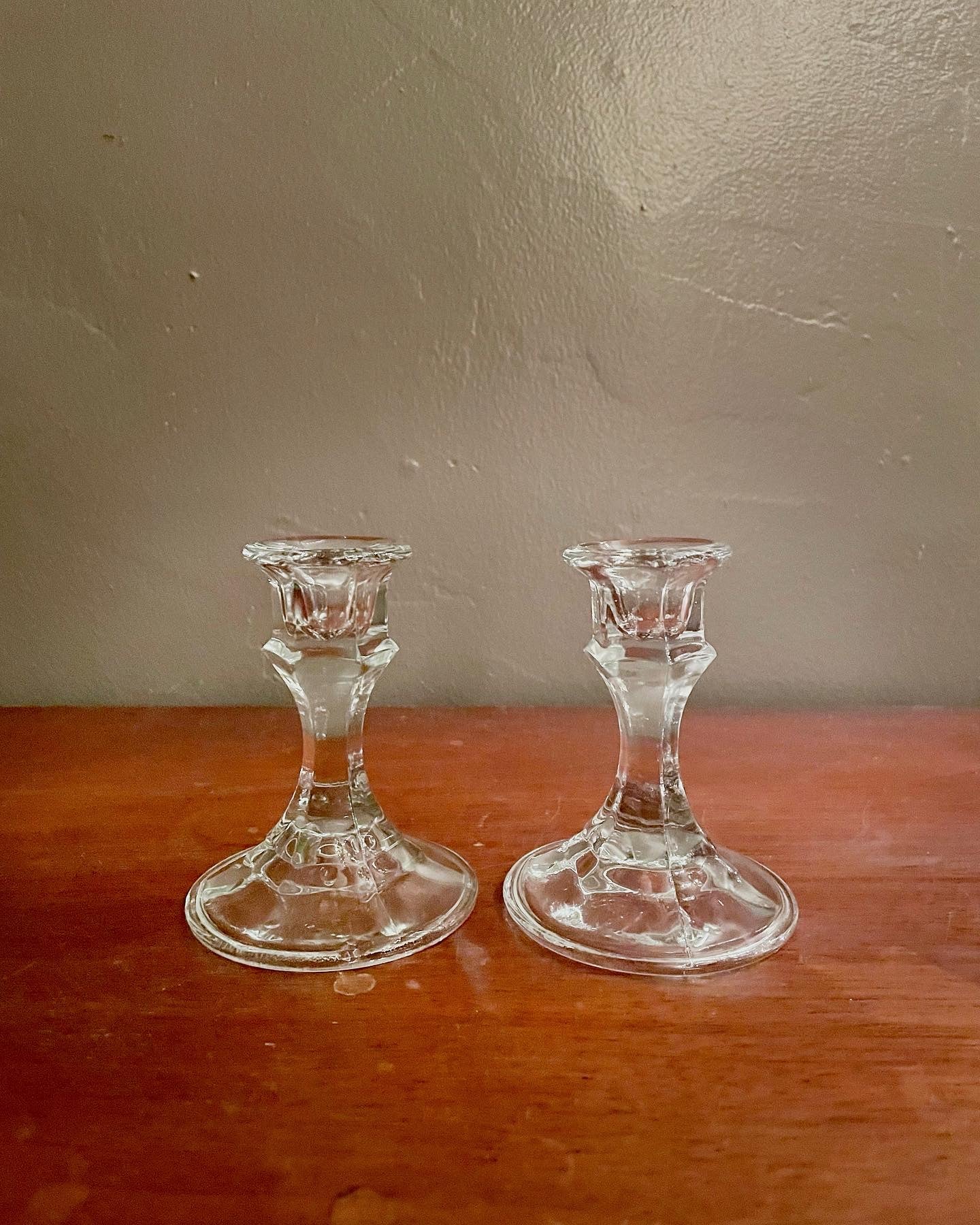 Pair of Short Glass Candlesticks