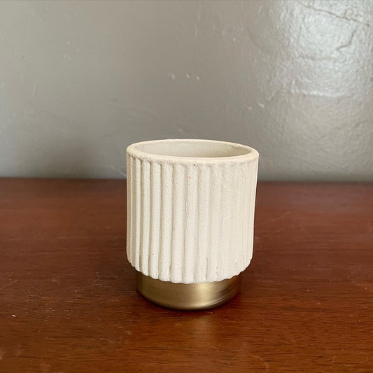 Small Ivory Clay & Gold Candle Holder