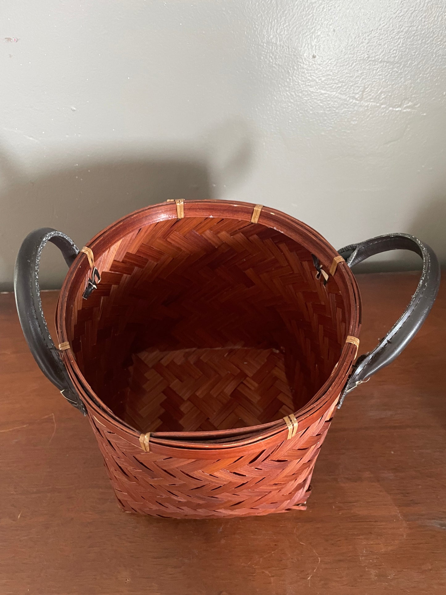 Brown Basket with Vegan Leather Handles