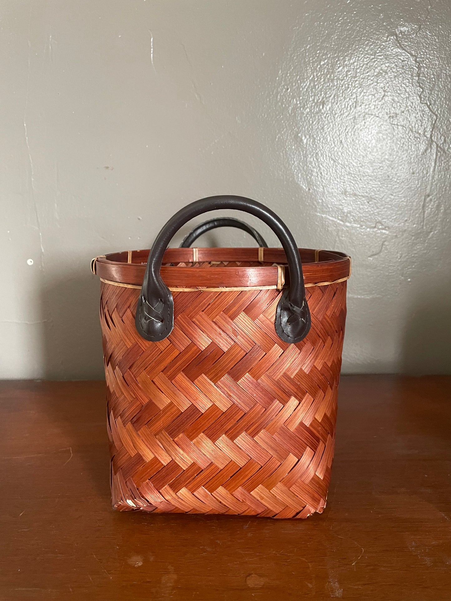 Brown Basket with Vegan Leather Handles