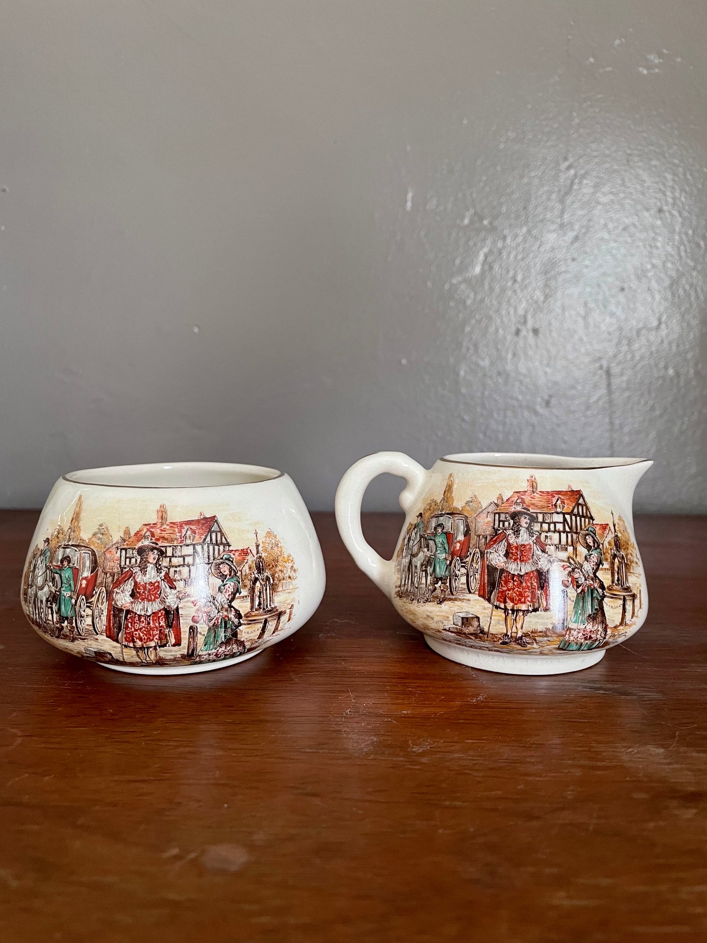 Vintage “Ye Olden Days” Cream & Sugar Set