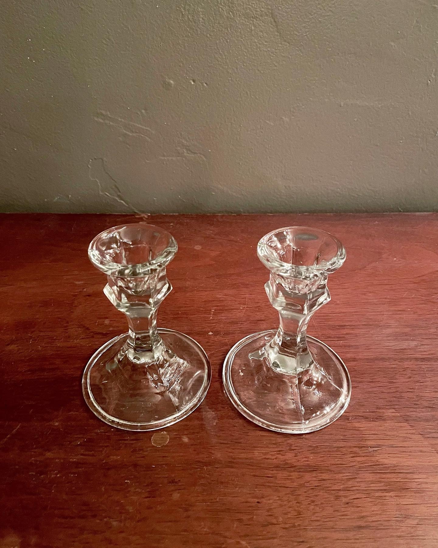 Pair of Short Glass Candlesticks