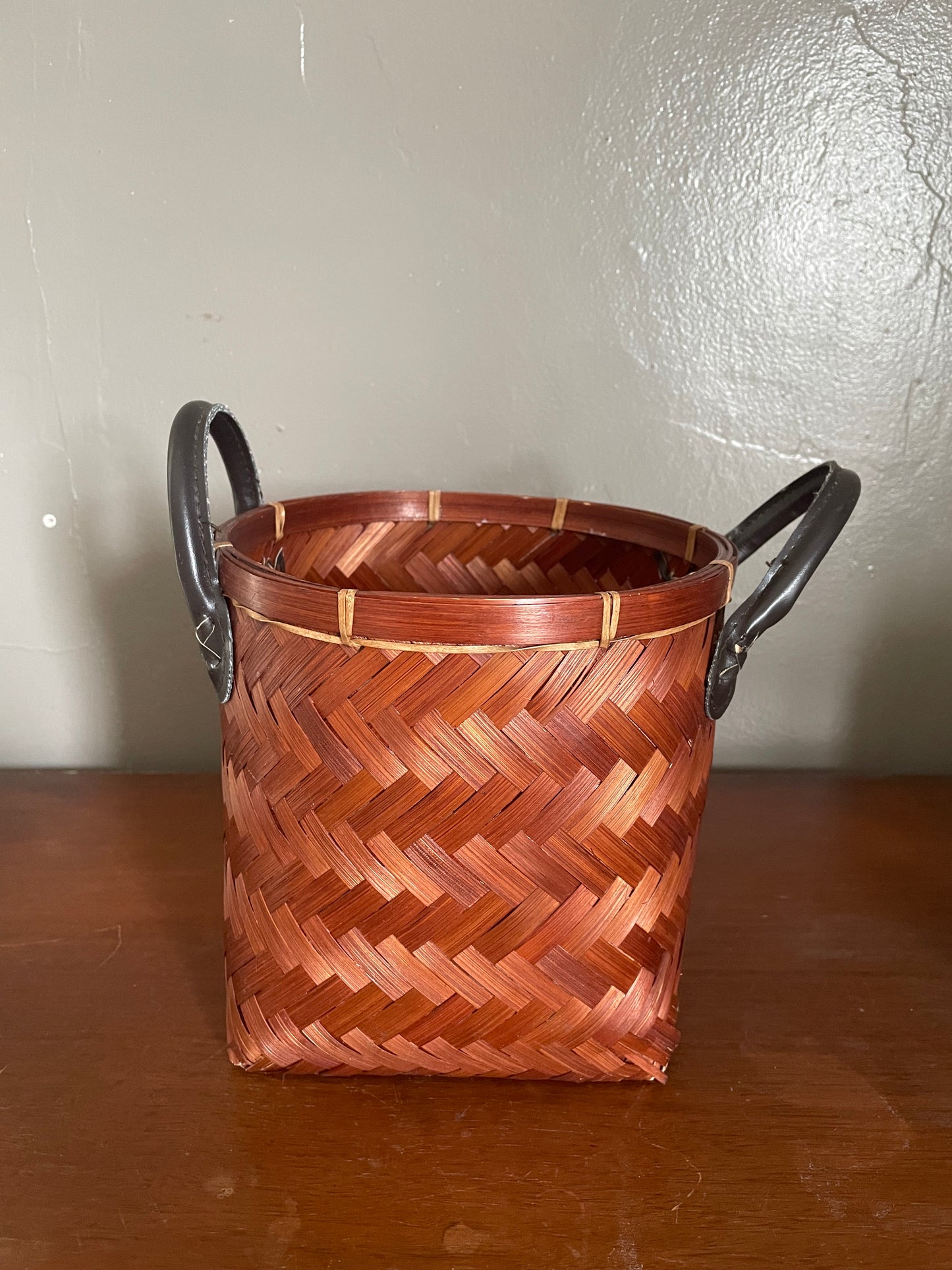 Brown Basket with Vegan Leather Handles